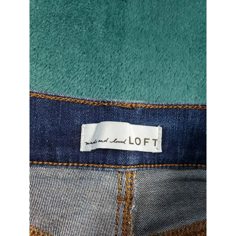Loft Jeans Size 00 Petite Women Blue Pants Stretch Fray Hem Mid Rise Slim flared